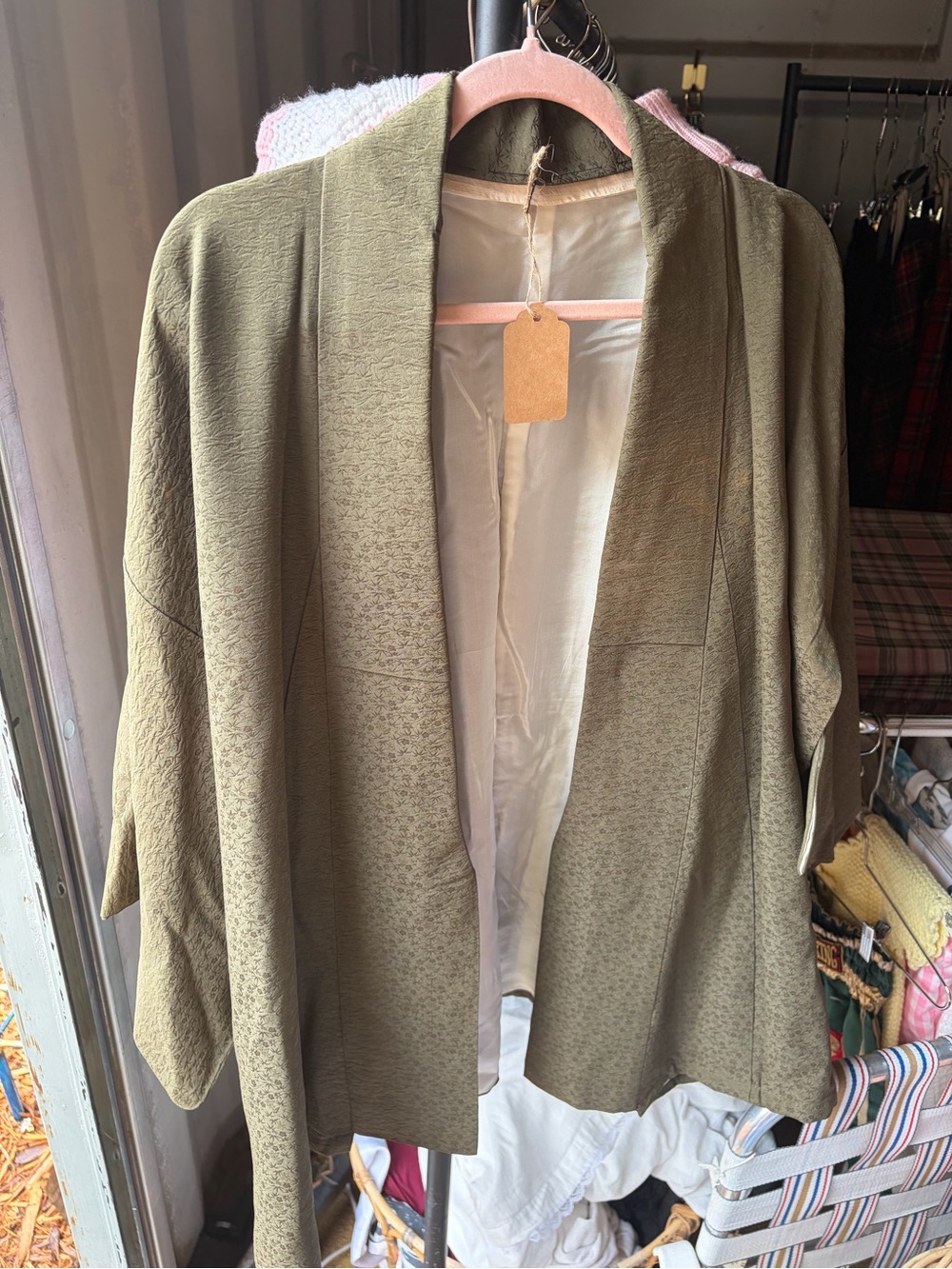 Olive Green Vintage Silk Kimono